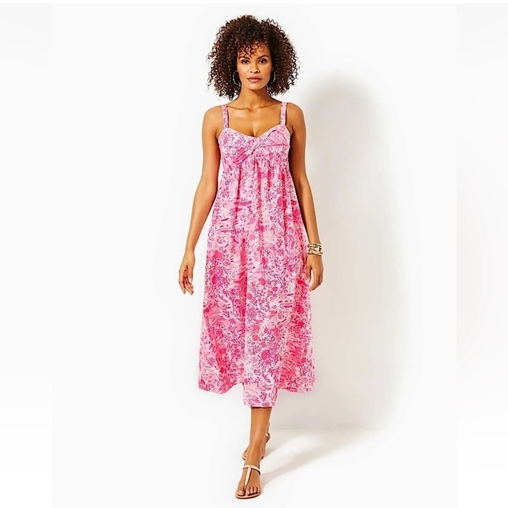 NWT Lilly Pulitzer Pink Floral Midi Dress NWT
